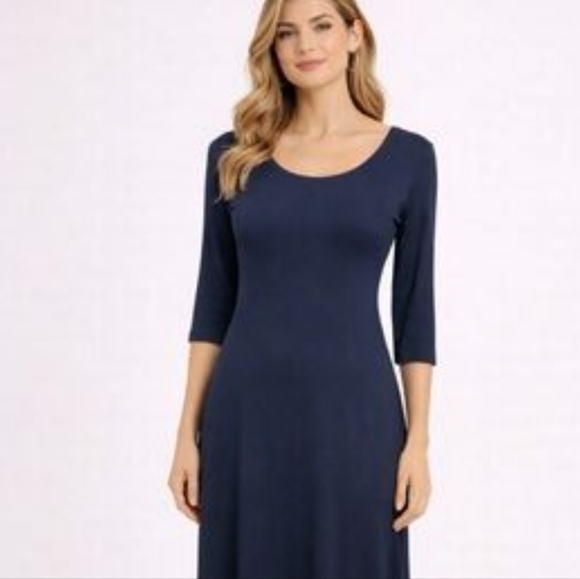 Eileen Fisher Dresses & Skirts - Eileen Fisher Blue ¾ Sleeve Dress Size Small Petite